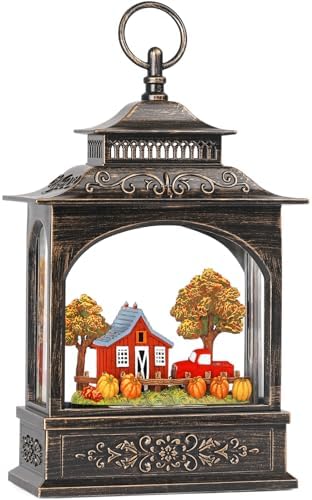 Fall Snow Globe Lantern with Timer and 2 Power Options