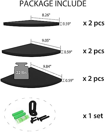 HORLIMER Floating Corner Shelf Wall Mount Set of 6 Black