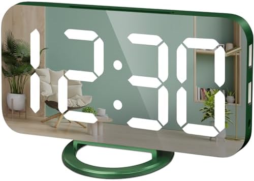 WulaWindy Digital Alarm Clock with USB Charger and Large Mirror
