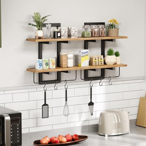 2 Tier Floating Shelves for Wall with Hooks