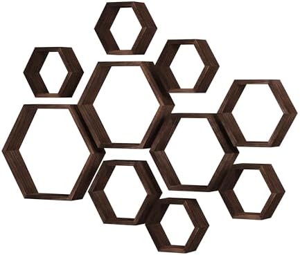 WONFUlity Hexagon Floating Shelf Wall Mount Wood Decor