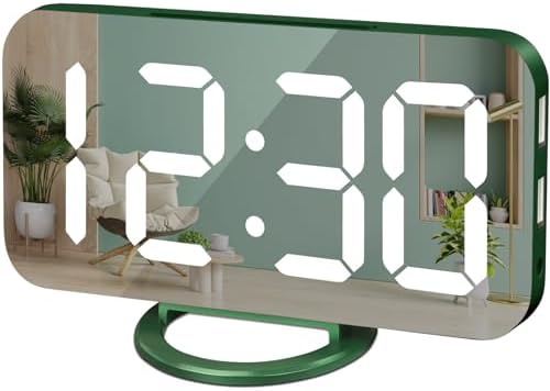 WulaWindy Digital Alarm Clock with USB Charger and Large Mirror