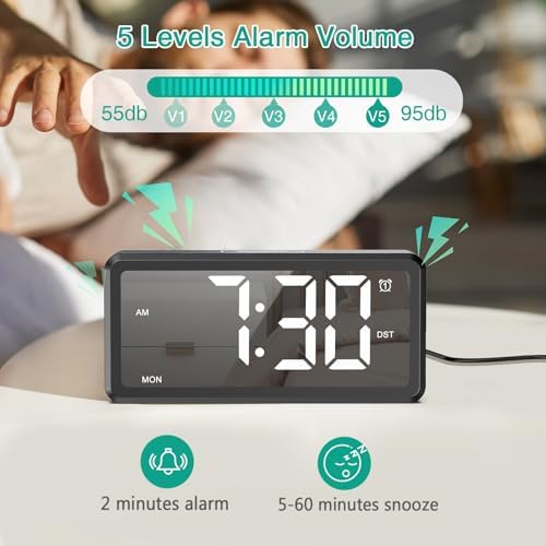 ORIA Wooden Digital Alarm Clock with LED Mirror and Dual Alarms