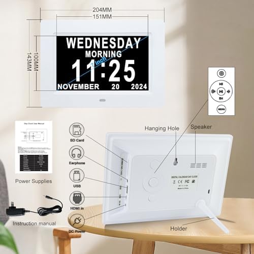 Johnziny 7 Inch Digital Clock with Day Date and Large Display