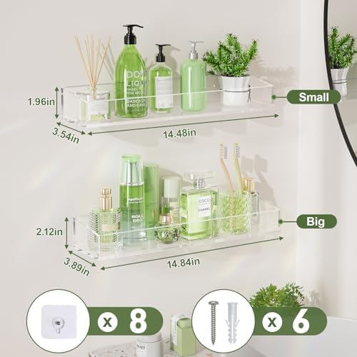 2PCS Clear Acrylic Floating Shelves for Wall Mounting