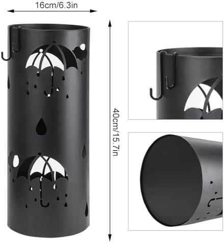 Dibaliyi Metal Umbrella Stand with 2 Hooks for Entryway