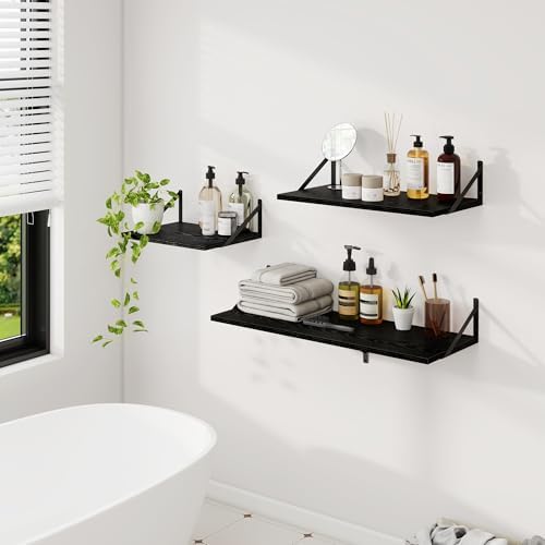 Black Wood Floating Shelves Set of 2 12x16 Inch