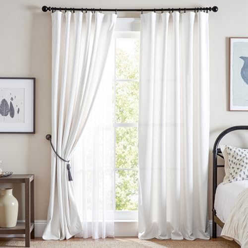Lazzzy White Velvet 90 Inch Curtains for Living Room Bedroom