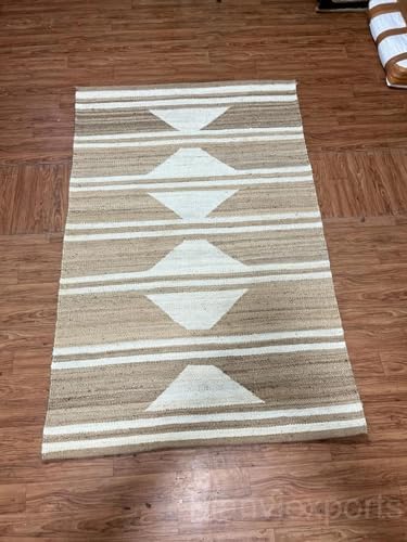 White Striped Jute Runner Rug - Custom Size Diamond Pattern