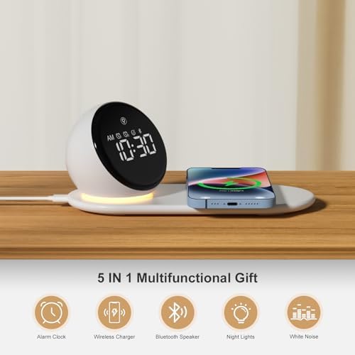 Doopo 5-in-1 Alarm Clock with Wireless Charging and Night Light