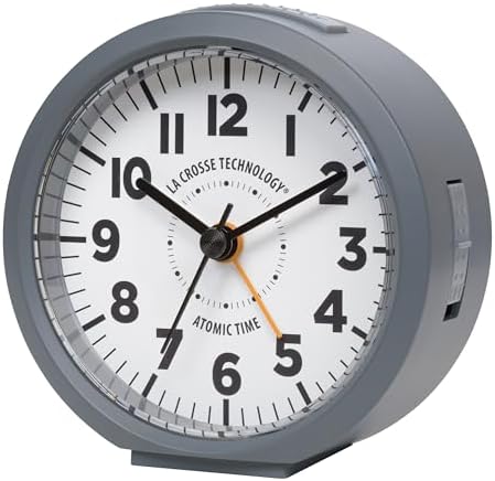 La Crosse Technology Atomic Analog Alarm Clock 4 Inch Round Gray