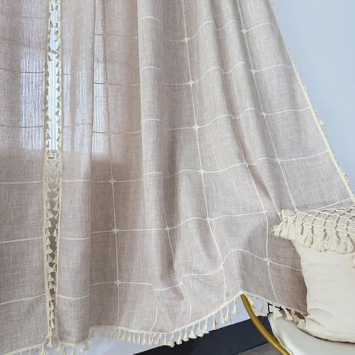 Amidoudou Boho Cotton Linen Curtains 2 Panels 96 Inches Long Tan