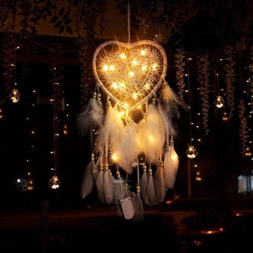 Skreened Christmas Lights LED Dream Catcher with Feathers and Heart