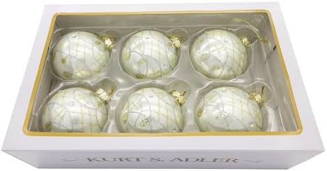 Kurt Adler 80MM Glass White Pearl Gold Accent Ball Ornaments