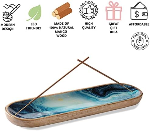 Folkulture Blue Mango Wood Incense Holder 12 Inches