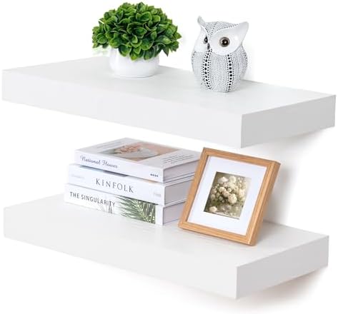 White Floating Shelves Set of 2 24x12 Deep Wood Shelves