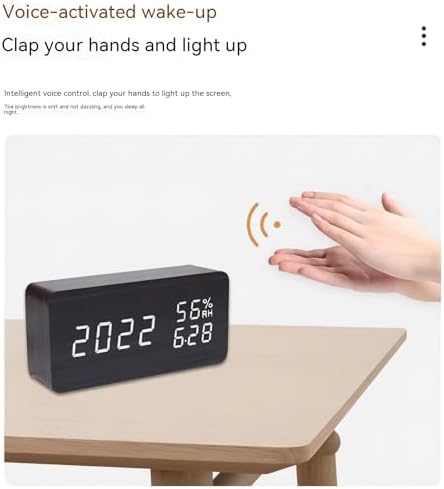 Wooden Digital Clock with Temperature Display and Dual Alarms