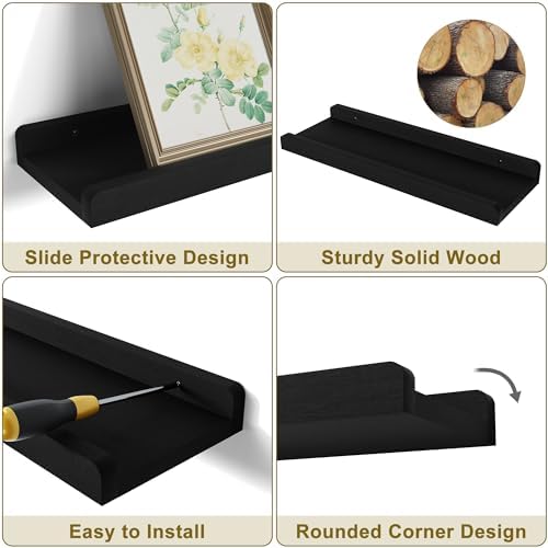 Love-KANKEI 4 Pack Black Floating Wall Shelves