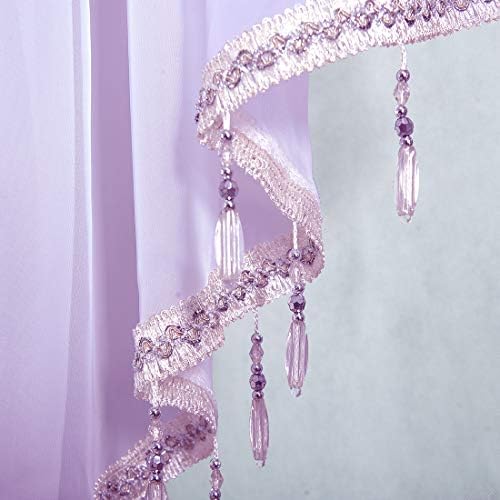 Sheer Solid Purple Country Drapes with Beaded Ascot Rod Pocket 2 Panels