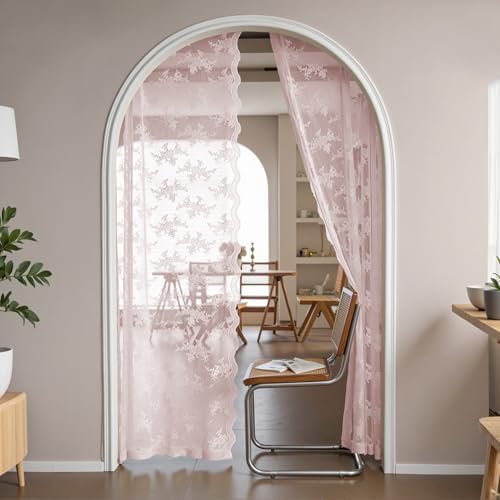 MEETSKY Pink Sheer Curtains 50x84 2 Panels