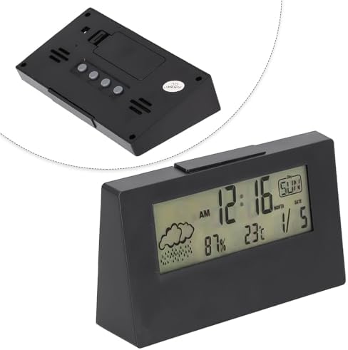 Tactile Snooze Alarm Clock with Weather Temperature Display Black Night Light