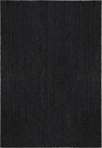 Pure Black Jute Area Rug 3x10 Feet for Living Room