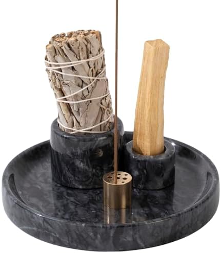 4 in 1 Natural Marble Incense Holder with 9 Holes - Black