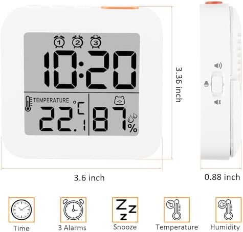 WinFong Small Digital Alarm Clock with 3 Bells and Temperature Humidity Display