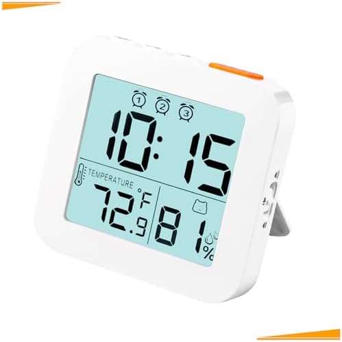 WinFong Small Digital Alarm Clock with 3 Bells and Temperature Humidity Display