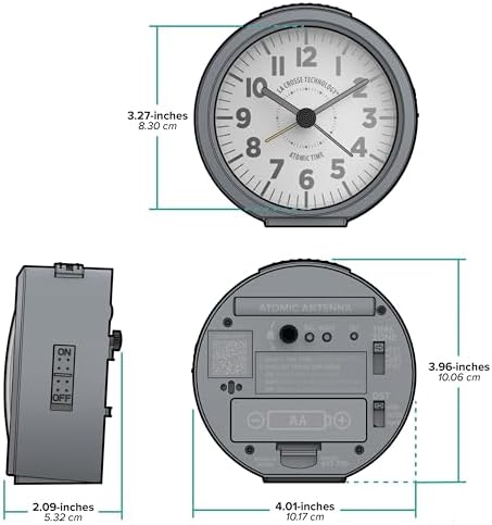 La Crosse Technology Atomic Analog Alarm Clock 4 Inch Round Gray