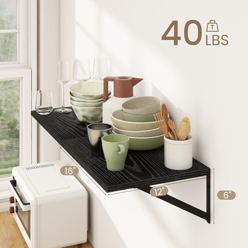 Black Wood Floating Shelves Set of 2 12x16 Inch