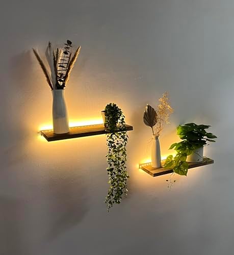 Comtelek Floating Shelves with LED Lights Set of 2