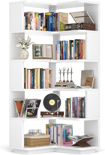 Armocity Corner Bookshelf - 6 Tier L Shaped Display Stand White