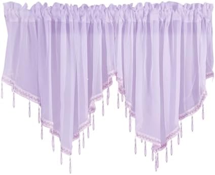 Sheer Solid Purple Country Drapes with Beaded Ascot Rod Pocket 2 Panels