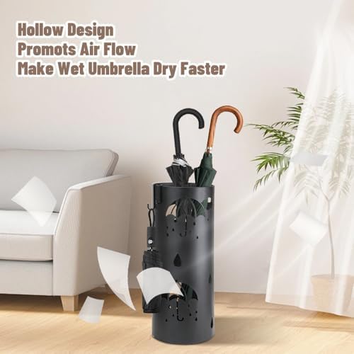 Dibaliyi Metal Umbrella Stand with 2 Hooks for Entryway