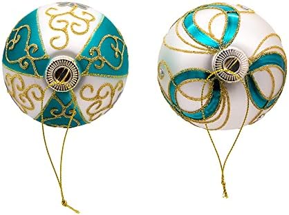 Kurt S Adler 6 Piece Gold Dark Teal White Ball Ornament Set