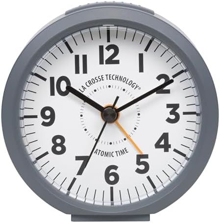 La Crosse Technology Atomic Analog Alarm Clock 4 Inch Round Gray