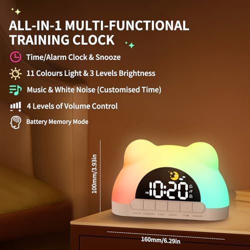 Oviouit Kids Alarm Clock with Night Light and Sound Machine