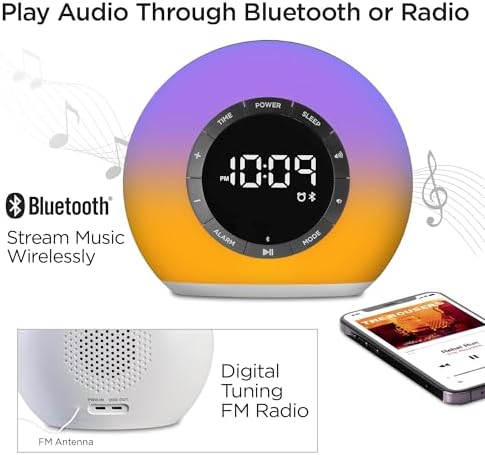 iHome Sunrise Alarm Clock Radio with Bluetooth Speaker and USB Charging