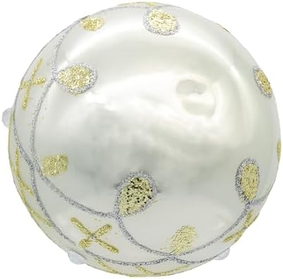 Kurt Adler 80MM Glass White Pearl Gold Accent Ball Ornaments