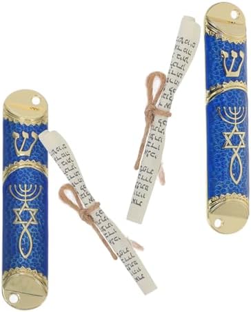 LUOZZY 2 Sets Elegant Gold and Blue Metal Mezuzahs