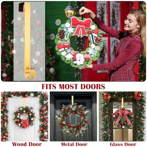Adjustable Wreath Hanger for Front Door Non Scratch 20lbs Metal Hook
