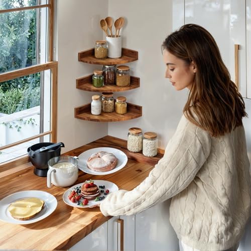 Demigo Corner Shelf Wall Mount Set of 3 Brown