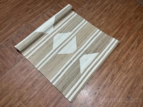 White Striped Jute Runner Rug - Custom Size Diamond Pattern
