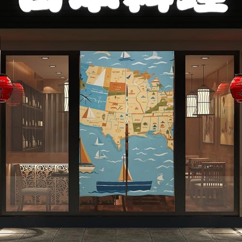 Nautical Sailboat Map Door Curtain 57x17 Inches