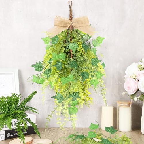 2 Pcs 24 Inch Artificial Green Fern Teardrop Wreath