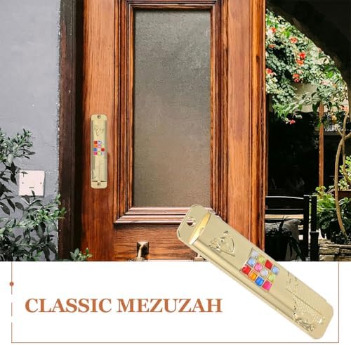 LOGOFUN 2 Piece Mezuzah Set with Gold Scroll for Door