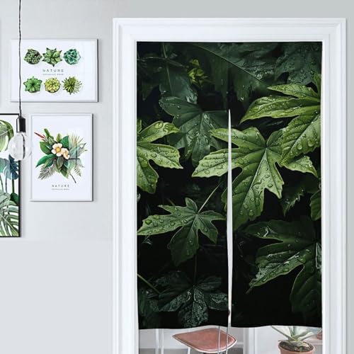 Green Leaves Pattern Door Cover Curtain 57x17 Inches