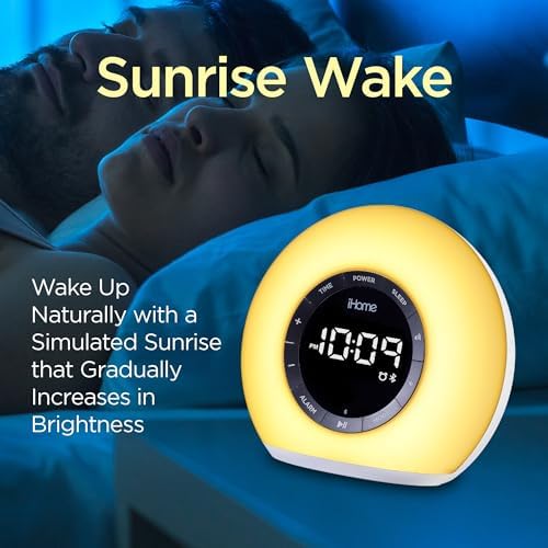 iHome Sunrise Alarm Clock Radio with Bluetooth Speaker and USB Charging