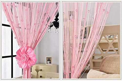 OKUOKA Silver Crystal Beaded Curtain Panels with Tassels